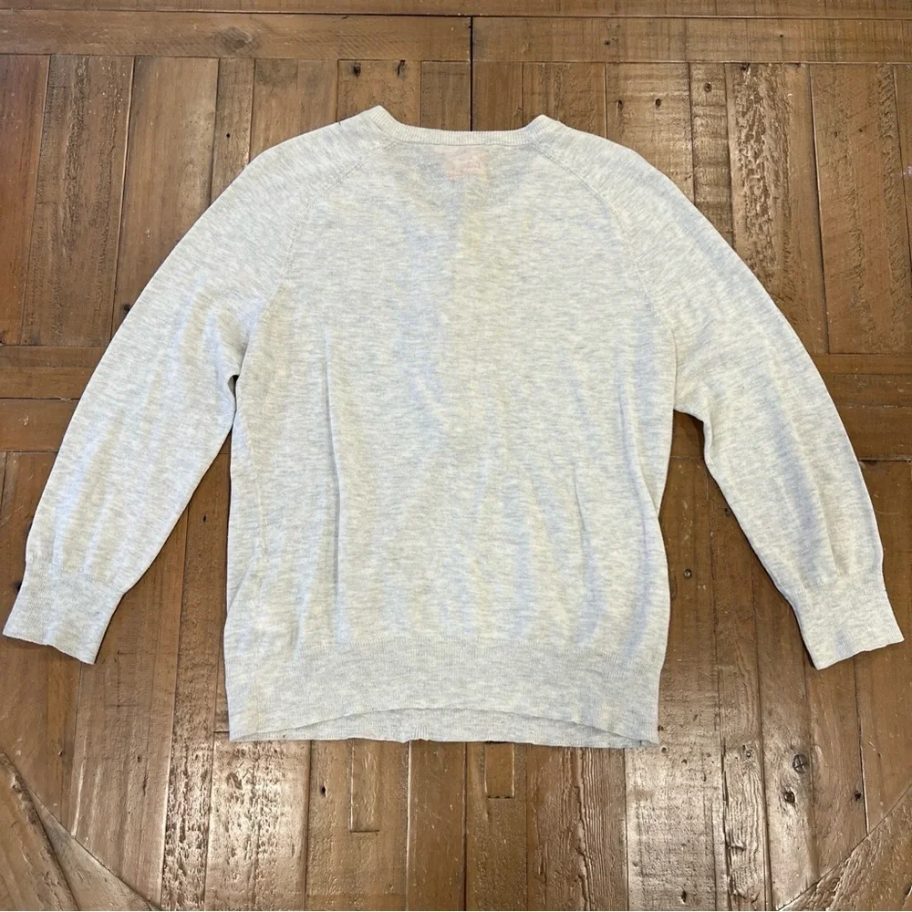 Tory Burch Lightweight Sweater Womens Medium Ruffled Front Cotton Gray Preppy